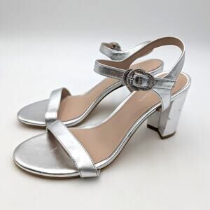 Stuart Weitzman Crystal Buckle 75 Heel Sandals Women's Silver Size US7.5 EU38